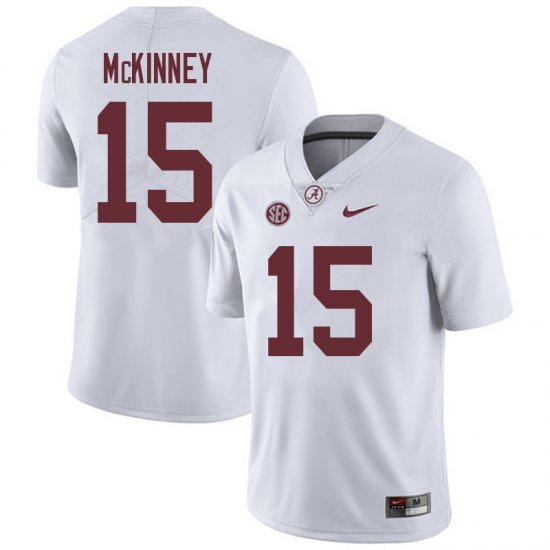NCAA Men's Alabama Crimson Tide #15 Xavier McKinney Stitched College 2018 Nike Authentic White Football Jersey AA17F15DX